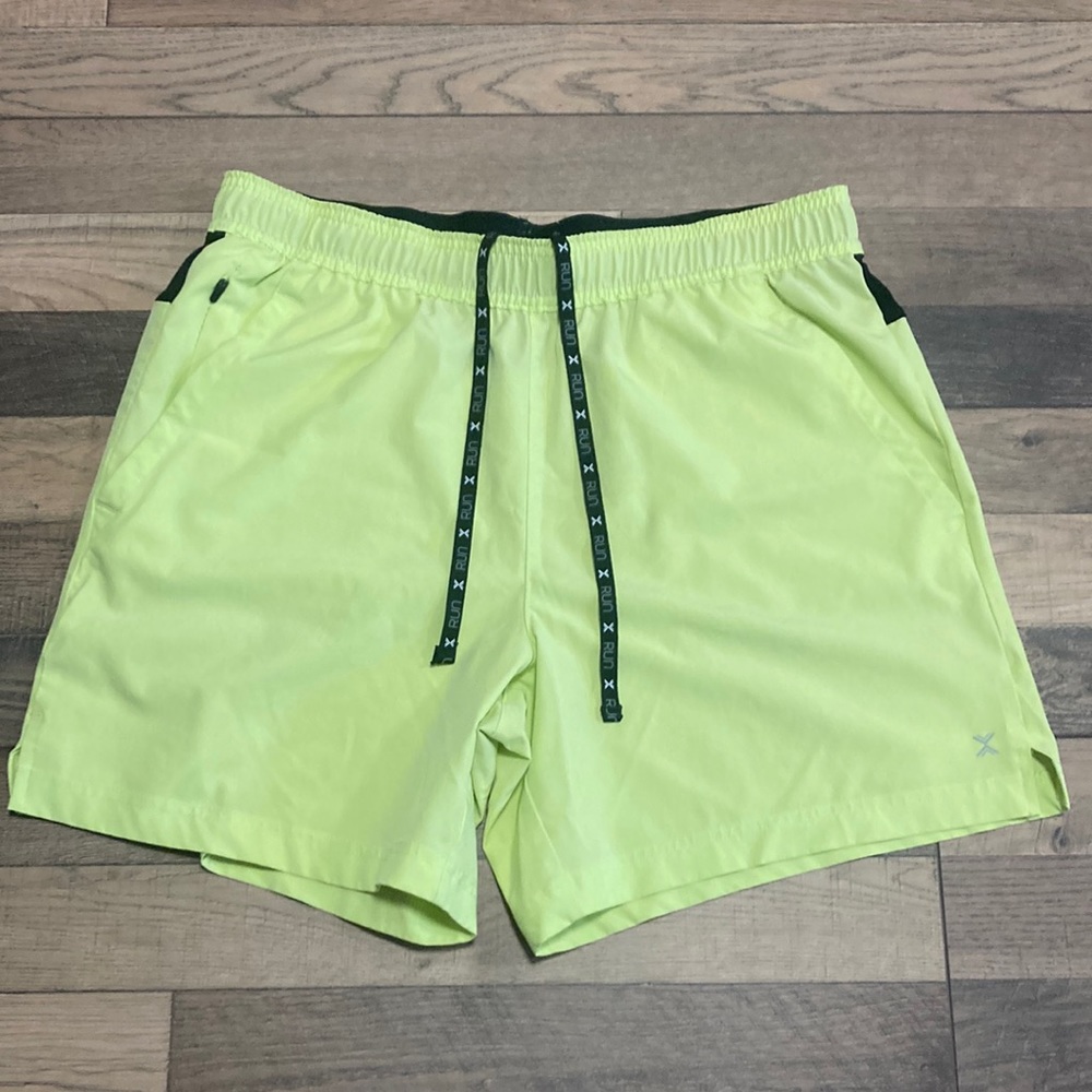 Mens Xersion running shorts neon yellow green